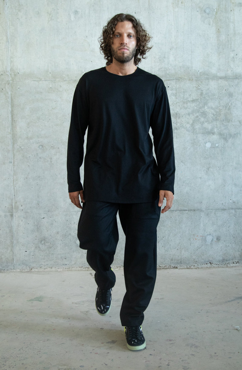 BLACK LONG SLEEVE JERSEY COTTON T-SHIRT