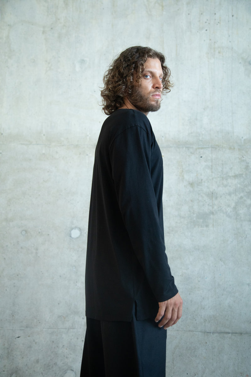 BLACK LONG SLEEVE JERSEY COTTON T-SHIRT