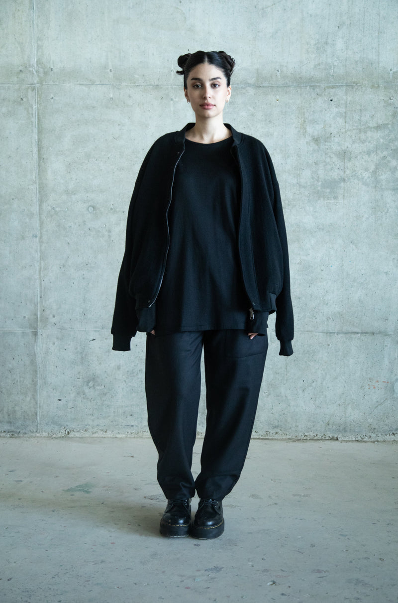 BLACK WOOL FRONT POCKET TROUSERS