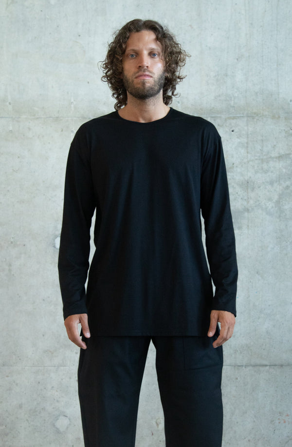 BLACK LONG SLEEVE JERSEY COTTON T-SHIRT