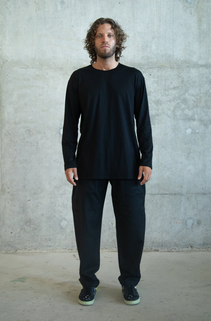 BLACK LONG SLEEVE JERSEY COTTON T-SHIRT