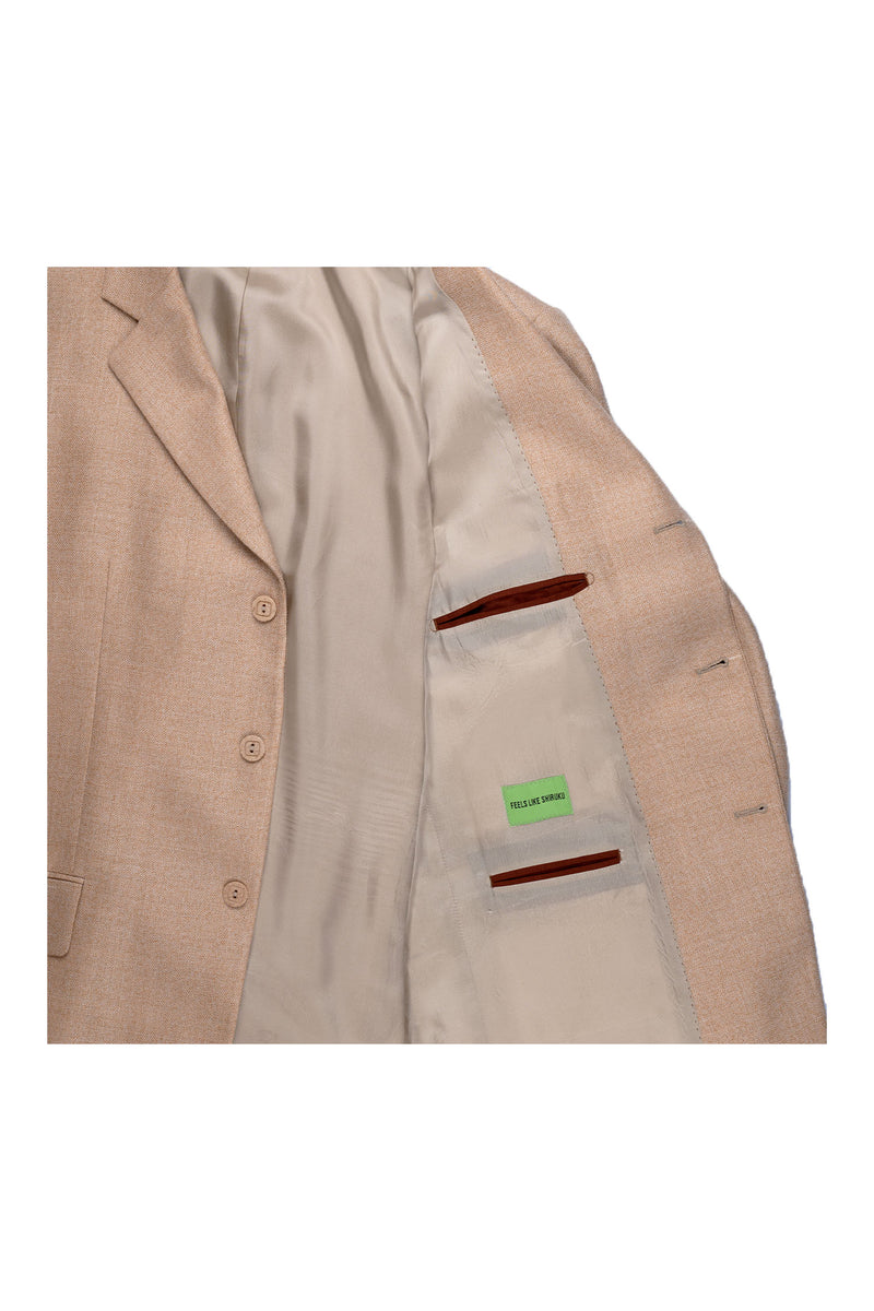 WOVEN LINEN, SILK AND WOOL JACKET | LIGHT CREAM WITH SAND AND ORANGE SPECKLES | REVERSIBLE SLEEVES