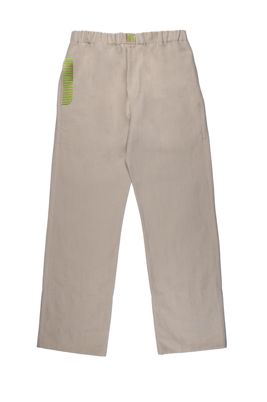 BEIGE HEAVY IRISH LINEN PANTS | ADJUSTABLE | CUSTOMIZED REVERSIBLE HEMS