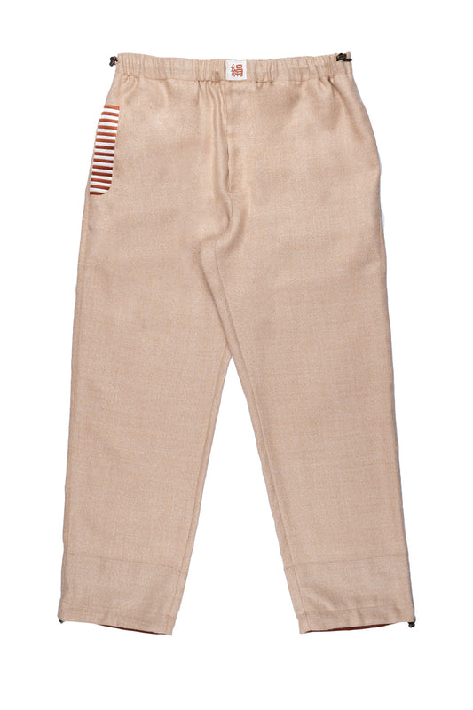 WOVEN LINEN, SILK AND WOOL TROUSERS | LIGHT CREAM WITH SAND AND ORANGE SPECKLES | ADJUSTABLE