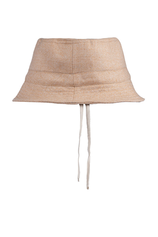 BUCKET HAT | ADJUSTABLE | WOVEN LINEN, SILK AND WOOL | LIGHT CREAM WITH SAND AND ORANGE SPECKLES