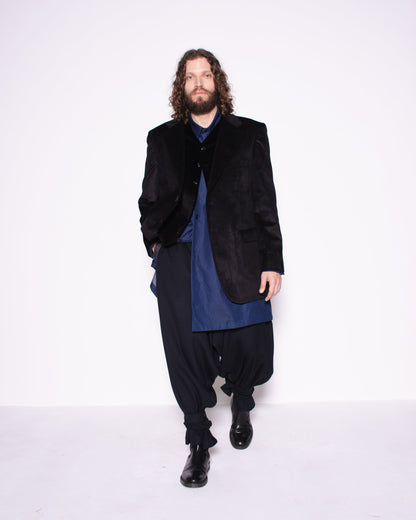 MG WIDE BLACK DRAPED WOOL TROUSERS WITH STRAPS