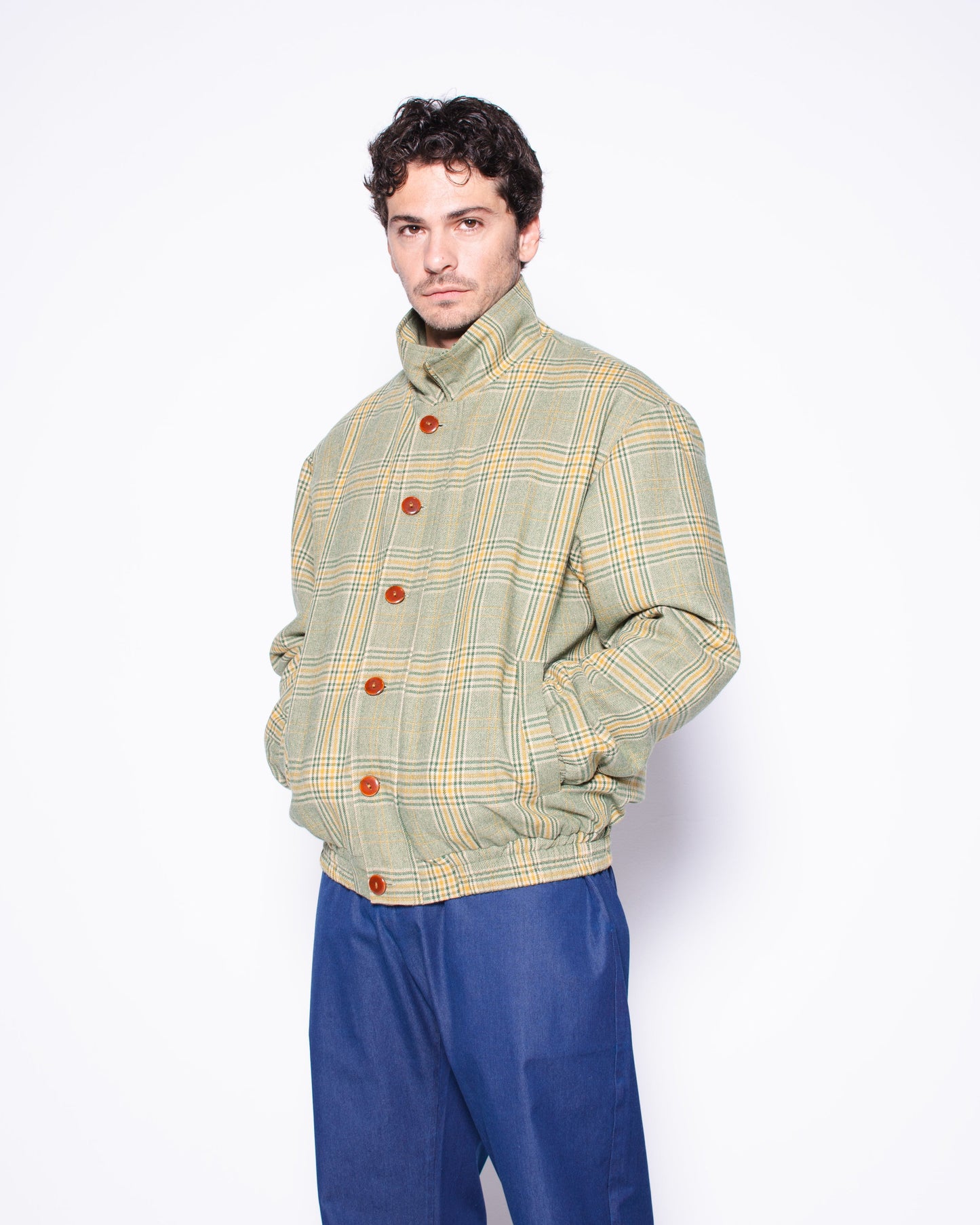 STRIPED SUPER WOOL JACKET WITH CUSTOM BUTTONS