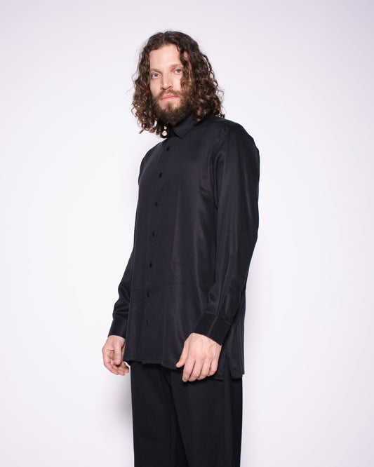 SILK AND COTTON BLACK  BUTTONED SHIRT