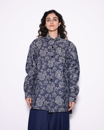 WOOVEN ARTWORK DENIM BUTTONED SHIRT