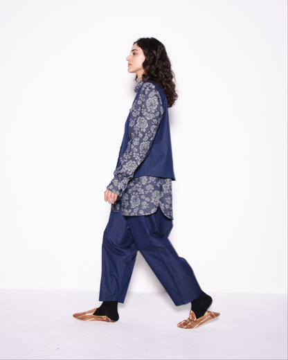WIDE RITORTO DENIM DRAPED TROUSERS