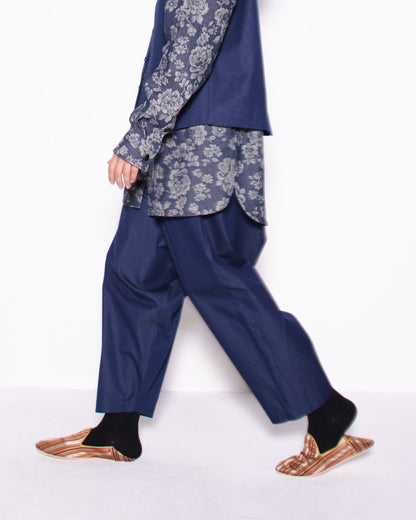 WIDE RITORTO DENIM DRAPED TROUSERS