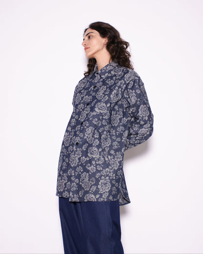 WOOVEN ARTWORK DENIM BUTTONED SHIRT