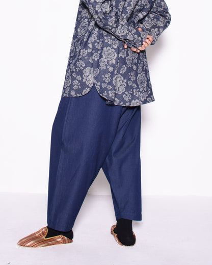 WIDE RITORTO DENIM DRAPED TROUSERS