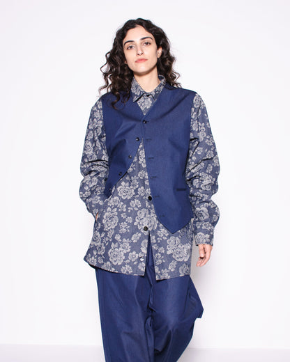 WOOVEN ARTWORK DENIM BUTTONED SHIRT