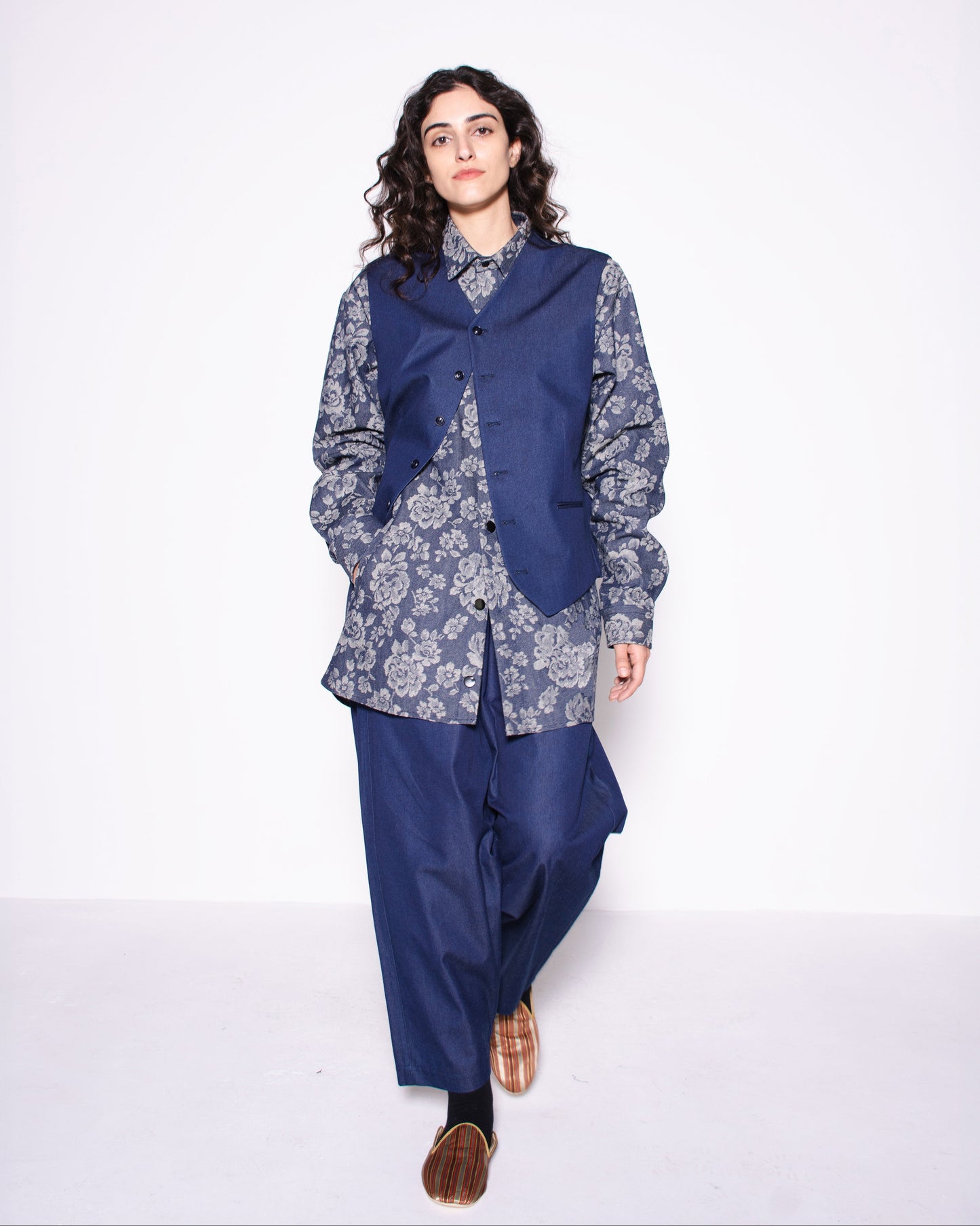 WIDE RITORTO DENIM DRAPED TROUSERS