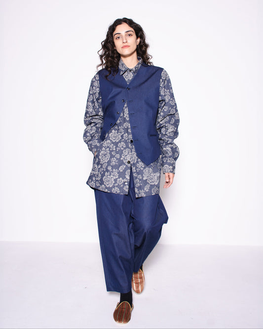 WIDE RITORTO DENIM DRAPED TROUSERS