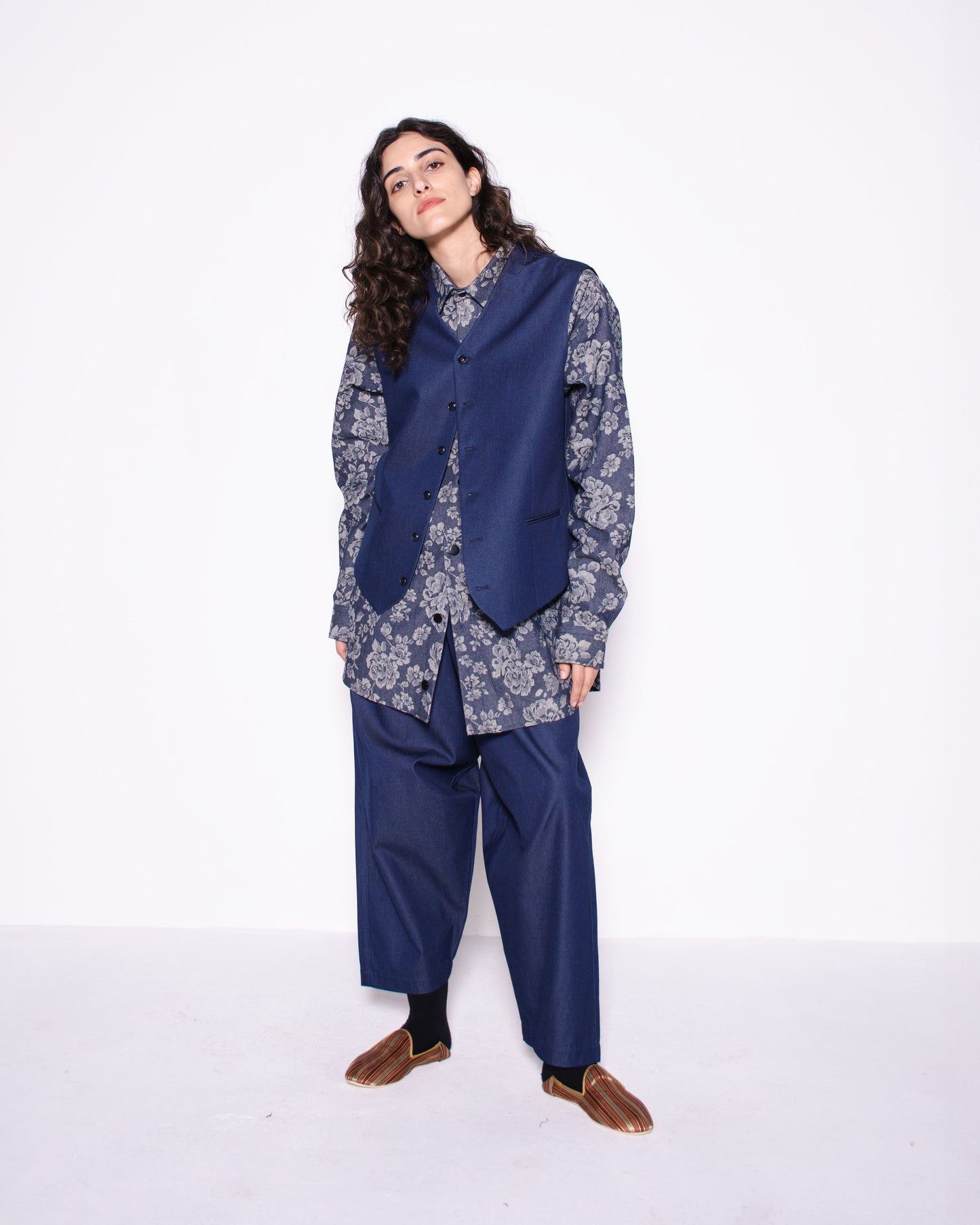 WIDE RITORTO DENIM DRAPED TROUSERS