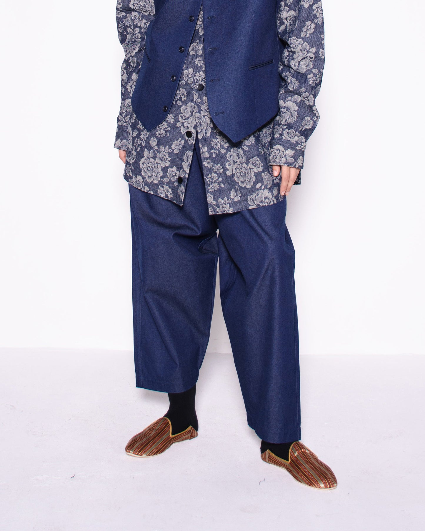 WIDE RITORTO DENIM DRAPED TROUSERS