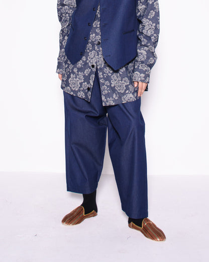 WIDE RITORTO DENIM DRAPED TROUSERS