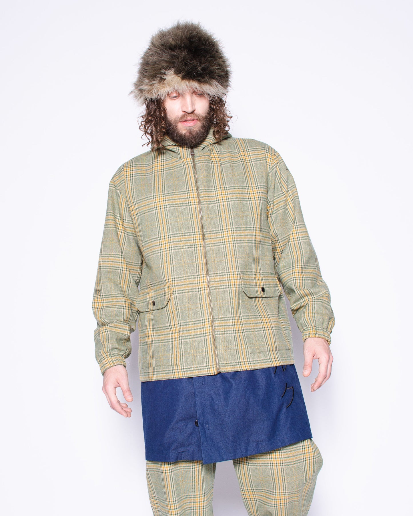 STRIPED SUPER WOOL JACKET WITH HOODIE