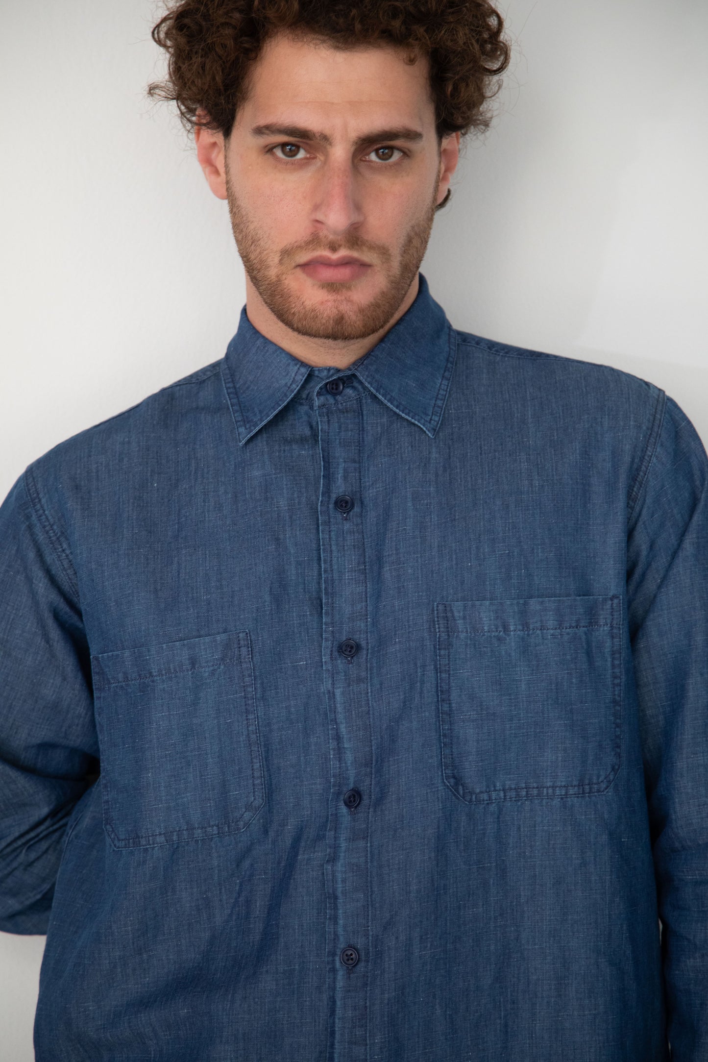 WASHED BLUE LINEN DENIM SHIRT