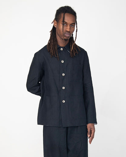 BLACK WASHED RELAXED LINEN JACKET