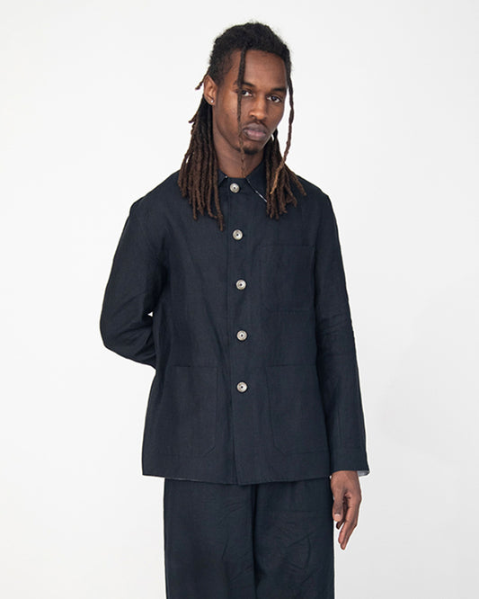 BLACK WASHED RELAXED LINEN JACKET
