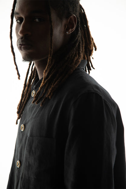 BLACK WASHED RELAXED LINEN JACKET