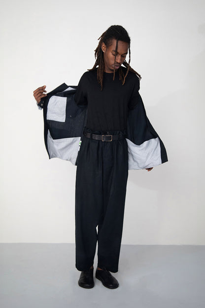 BLACK WASHED RELAXED LINEN JACKET