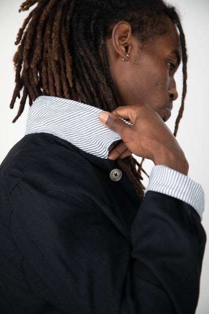 BLACK WASHED RELAXED LINEN JACKET