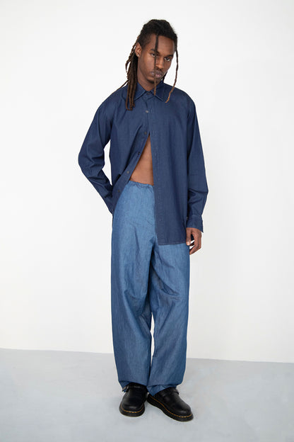 WASHED BLUE LINEN DENIM SHIRT