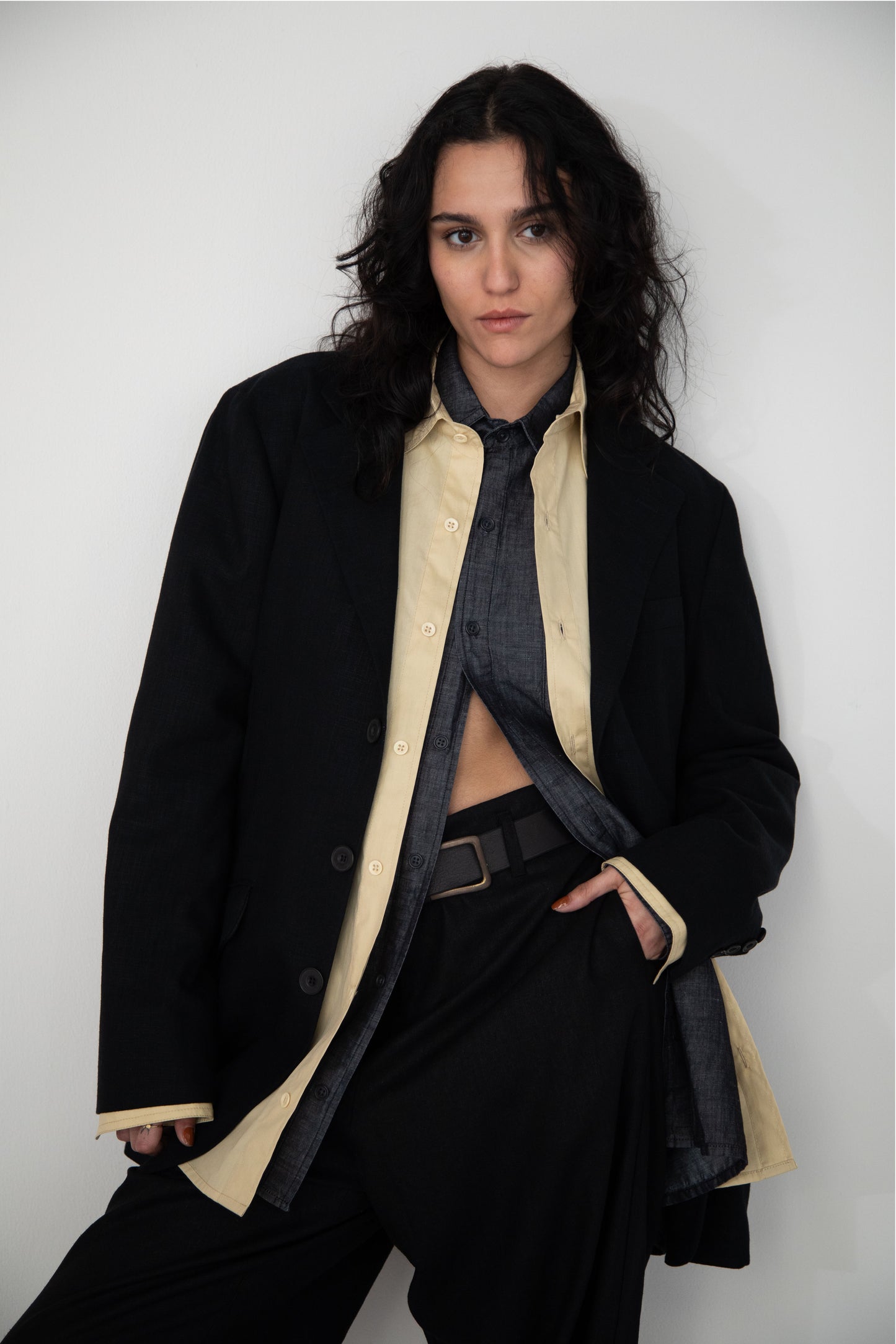 WASHED BLACK LINEN DENIM SHIRT