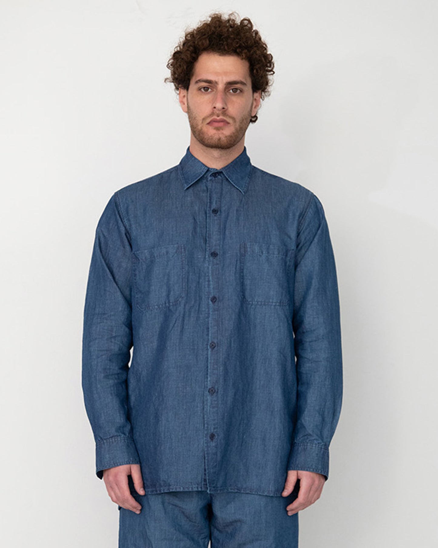 WASHED BLUE LINEN DENIM SHIRT