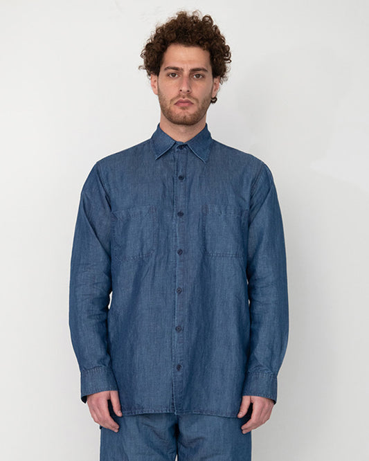 WASHED BLUE LINEN DENIM SHIRT