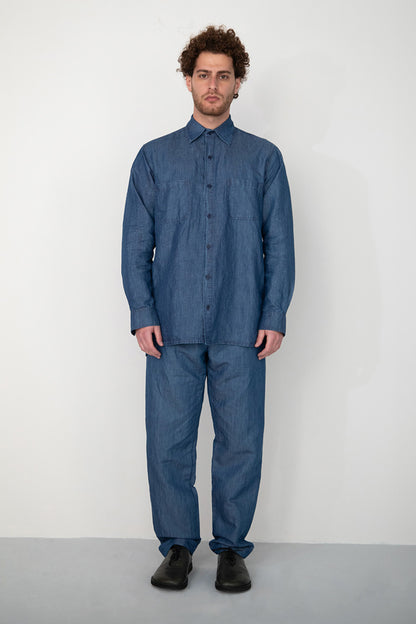 WASHED BLUE LINEN DENIM SHIRT