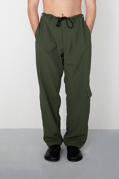 CRINKLED BAGGY KAKI TROUSERS WITH SIDE POCKET