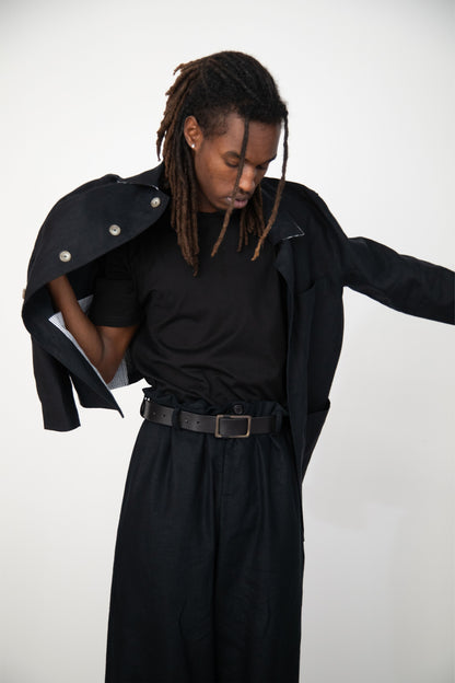 BLACK WASHED RELAXED LINEN JACKET