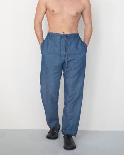BLUE LINEN DENIM CLASSIC TROUSERS