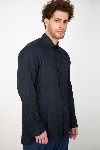 CRINKLED NAVY BLUE COTTON SHIRT
