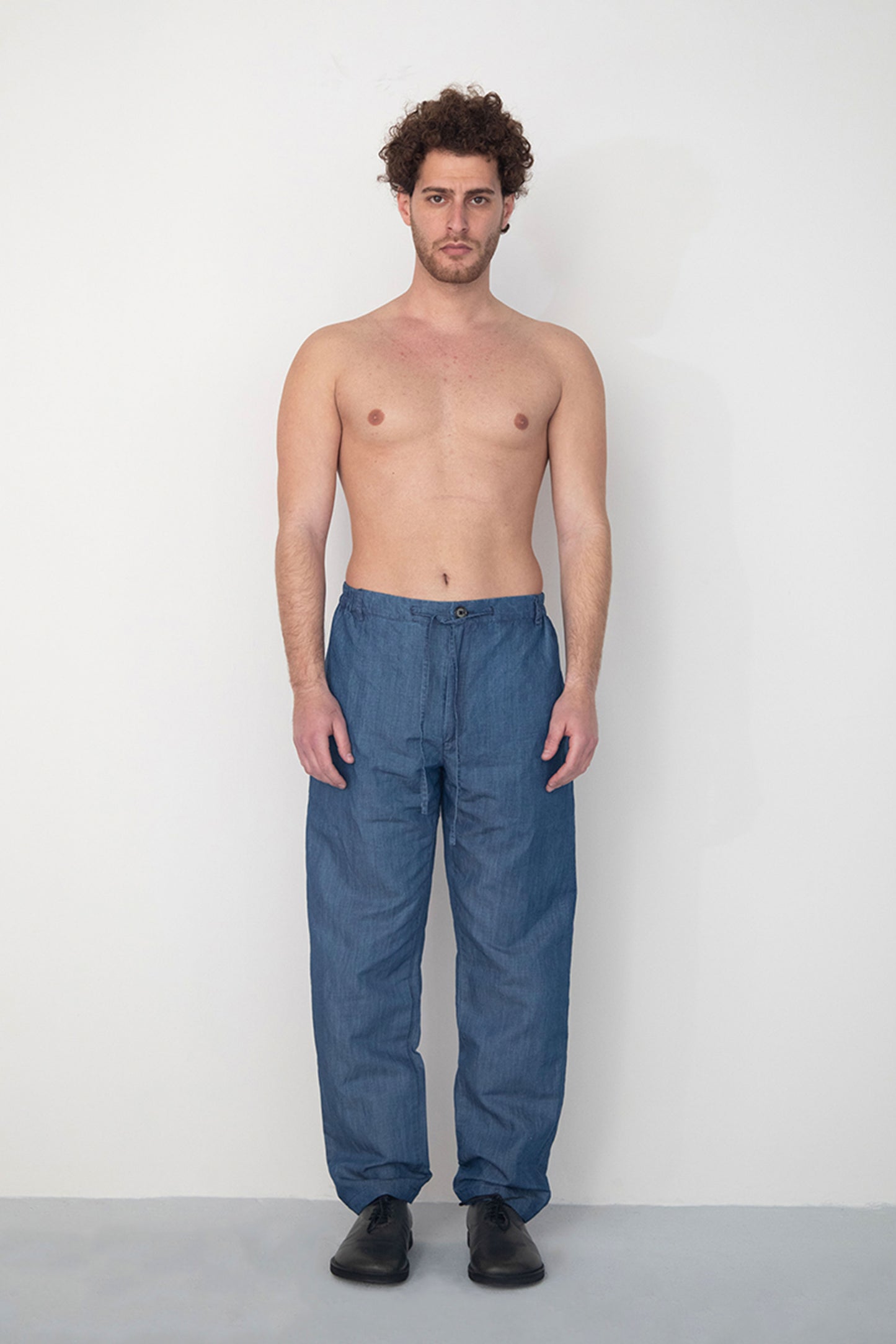 BLUE LINEN DENIM CLASSIC TROUSERS