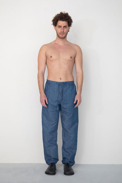 BLUE LINEN DENIM CLASSIC TROUSERS
