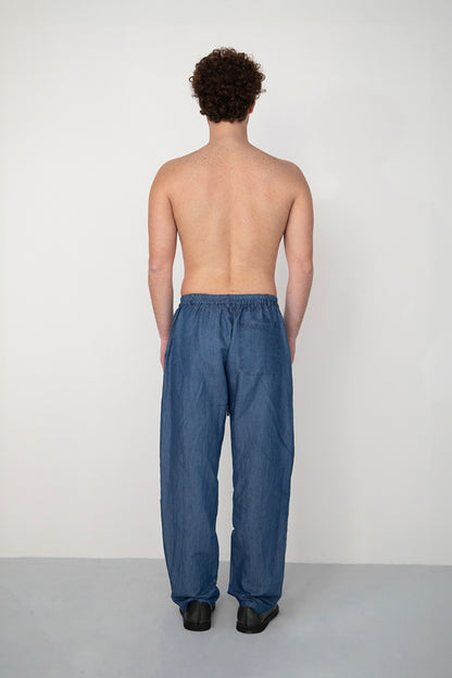 BLUE LINEN DENIM CLASSIC TROUSERS
