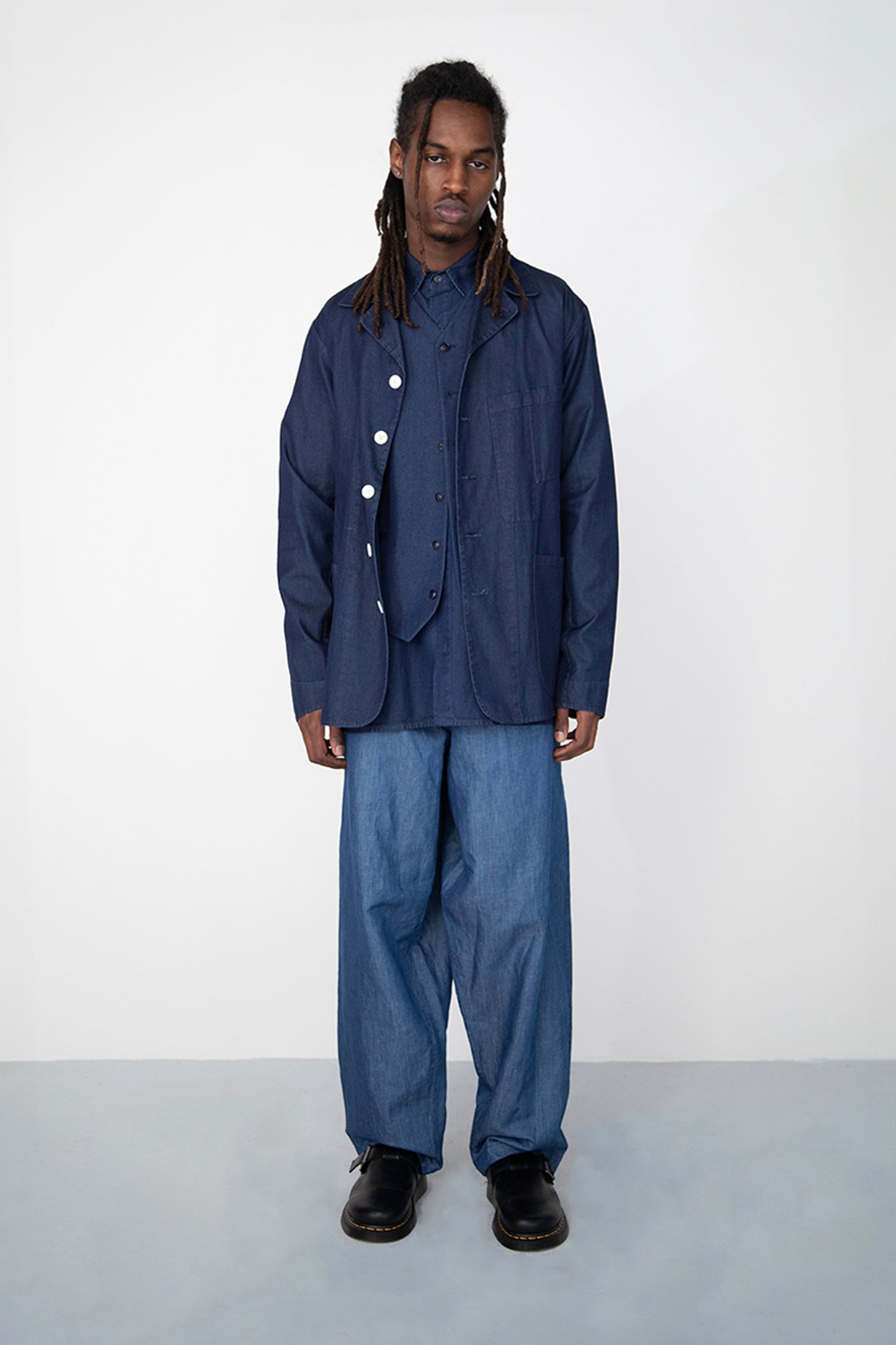 WIDE DRAPED WASHED BLACK LINEN DENIM TROUSERS WITH ROPE