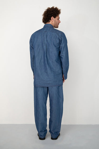 WASHED BLUE LINEN DENIM SHIRT