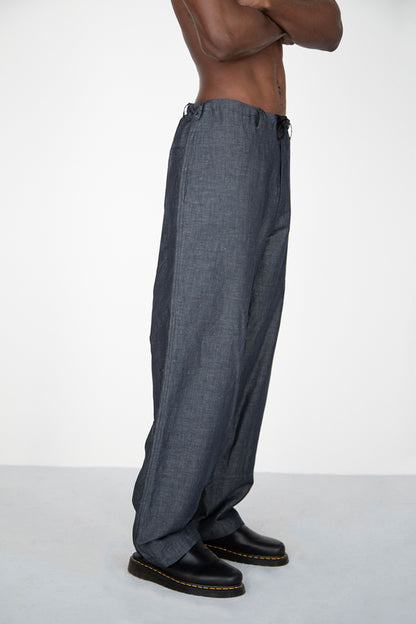 LINEN DENIM BAGGY BLACK TROUSERS