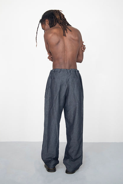 LINEN DENIM BAGGY BLACK TROUSERS