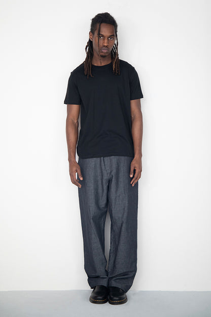 LINEN DENIM BAGGY BLACK TROUSERS