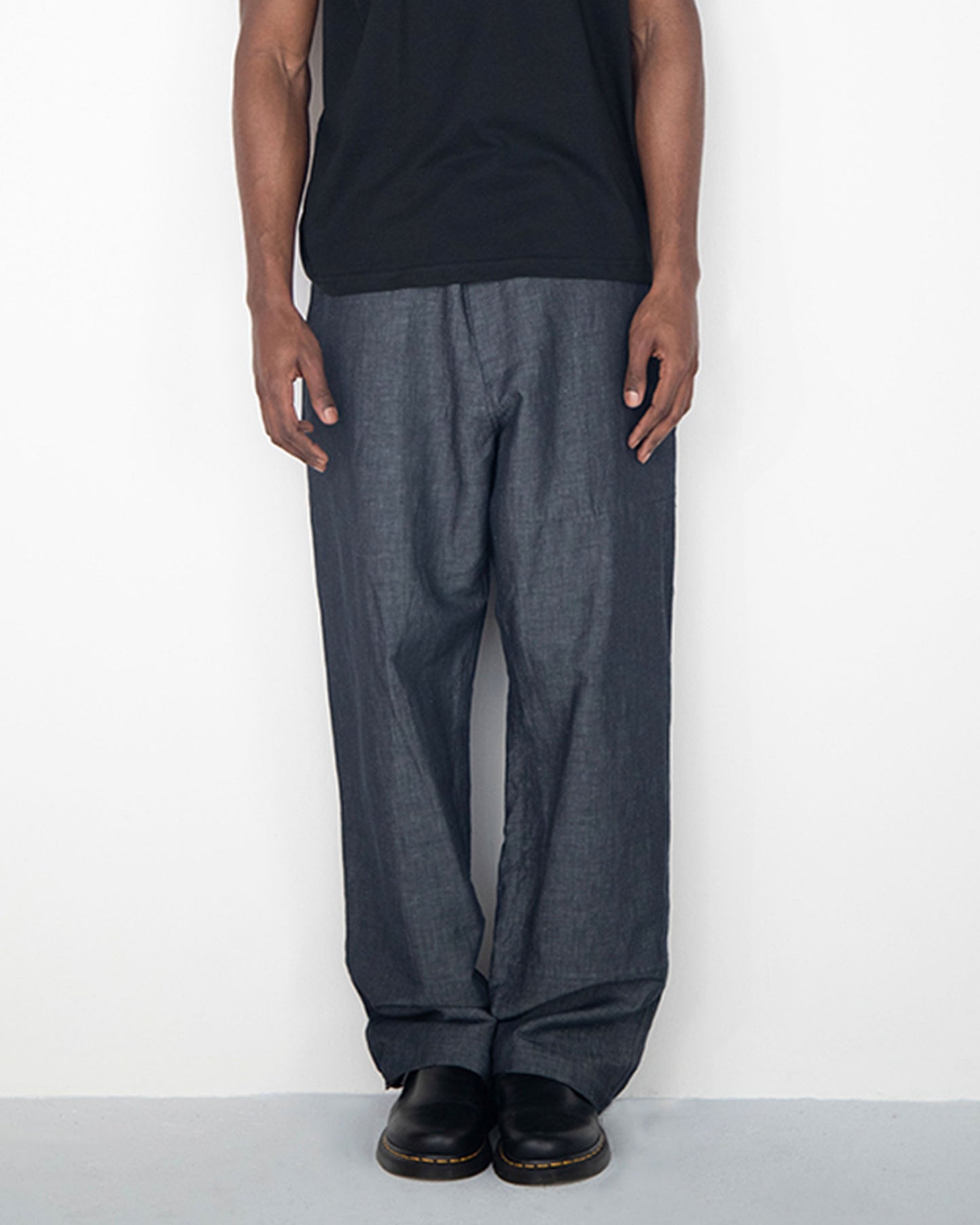 LINEN DENIM BAGGY BLACK TROUSERS