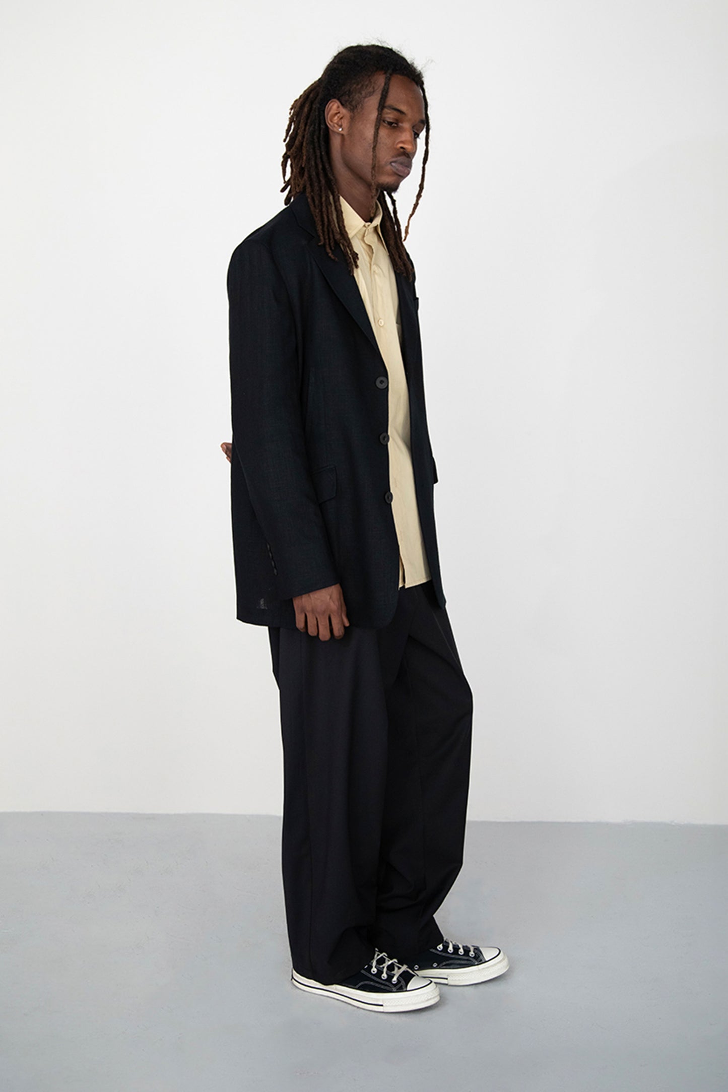 BLACK LINEN COTTON RELAXED NOTCH LAPEL JACKET