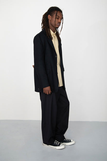 BLACK LINEN COTTON RELAXED NOTCH LAPEL JACKET